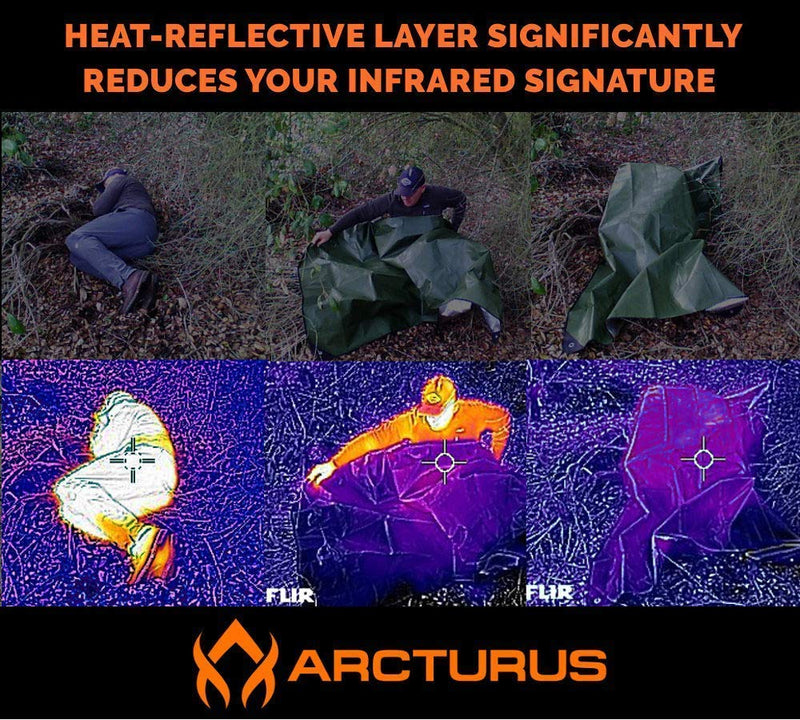 Arcturus Heavy Duty Survival Blanket - Insulated Thermal Reflective Tarp - 60" x 82". All-Weather, Reusable Emergency Blanket for Car or Camping. Thermal Barrier Blocks Infrared Signature Olive Green