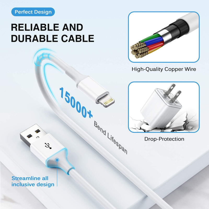 Vagavo for iPhone Charger, MFi Certified Lightning Cable Fast Charging 6ft Data Sync Transfer Cord Dual Port USB Wall Charger Compatible with iPhone 12 11 Xs Max XR X 8 7 6S 6 Plus SE 5S iPad (2 Sets)