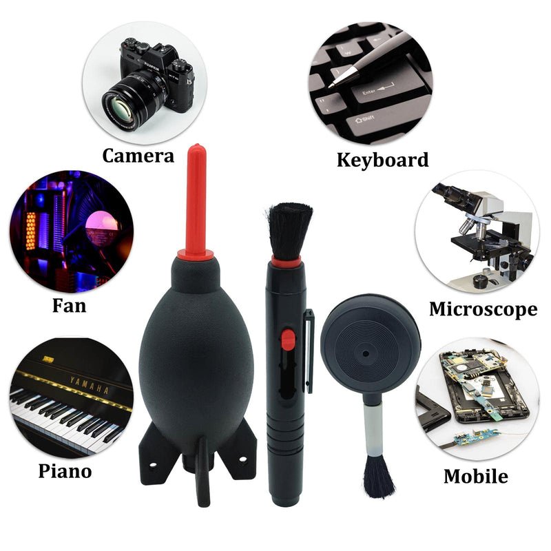 Lens Cleaning Kit Contains 2 Pcs Rubber Rocket Air Blower Duster, Lens Cleaning Pen, Blower Brush Dust Cleaner and Carrying Pouch, for Lens, Camera, SLR, Telescope, Magnifying Glass, Phone