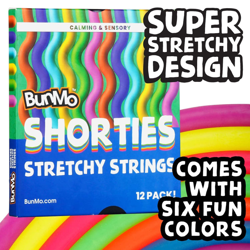 BunMo Stretchy Strings Fidget Toys - Small Fidget Noodles - Calming Noodle Fidget Stress and Anxiety Toys - Ideal Sensory Noodles or Stretchy Noodles. Stretchy Strings 12PK - Shorties