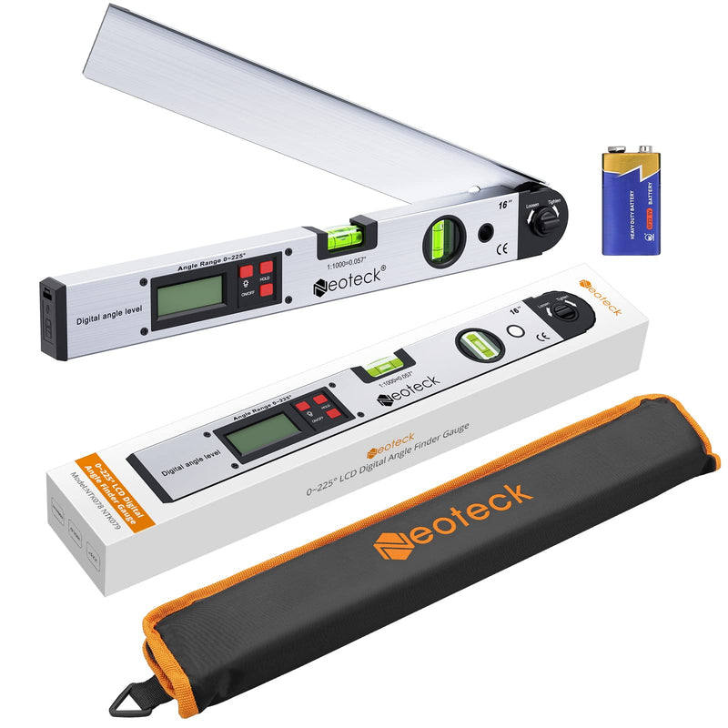 Neoteck Digital Protractor 400mm with LCD Spirit Level 0-225° Digital Inclinometer Angle Measuring Device for Vertical Horizontal Double Spirit Level Silver