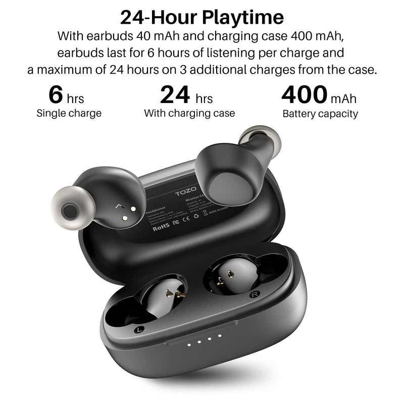TOZO A1 Mini Wirelessâ€‚Earbudsâ€‚Bluetooth 5.0 in Ear Light-Weight Headphones Built-in Microphone, Immersive Premium Sound Long Distance Connection Headset with Charging Case, Black