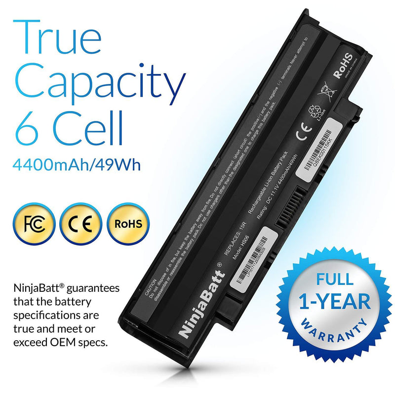 NinjaBatt Battery for Dell J1KND N7110 N5010 N7010 3750 N5110 N4050 9T48V M5030 N5030 3550 N5050 N5040 3520 17R 1540 4T7JN P20G N4010 3420 M5040 15R - High Performance [6 Cells/4400mAh]