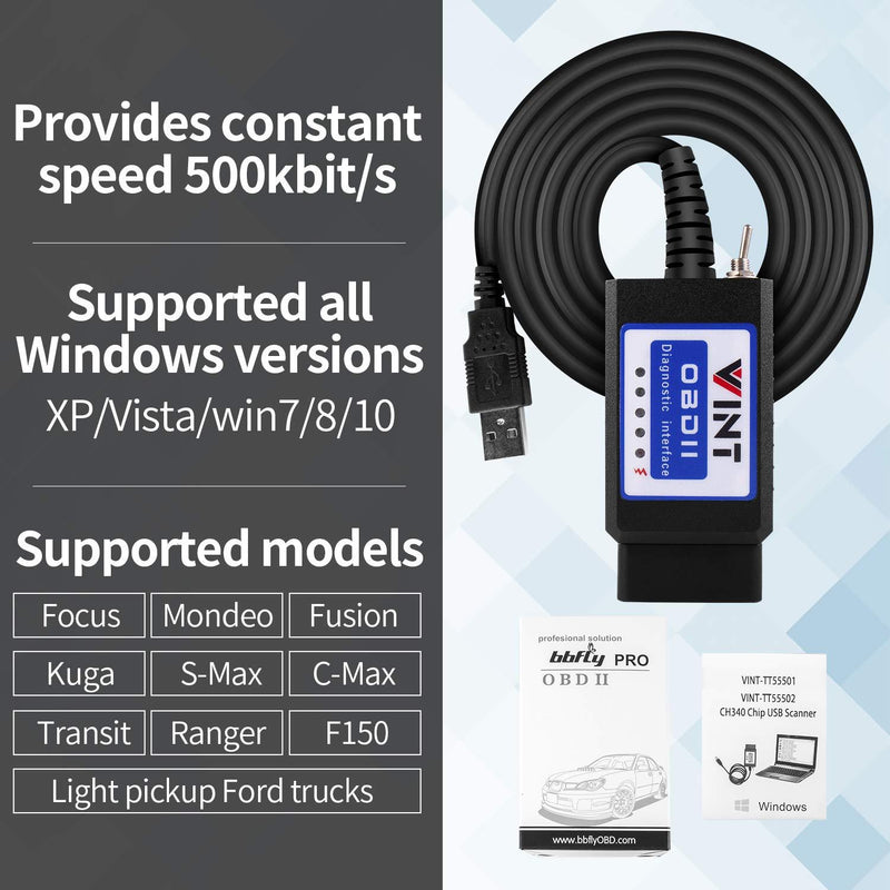 OBD2 Adapter FORSCan VINT-TT55502 ELMconfig ELM327 modified For all Windows compatible with Ford Cars F150 F250 and Light Pickup Truck Scan Tool, Code Reader MS-CAN HS-CAN Switch