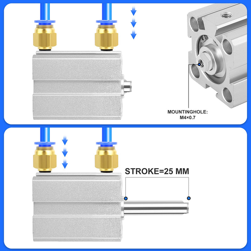 TAILONZ PNEUMATIC 20mm Bore 25mm Stroke Pneumatic Small Thin Cylinder Aluminum Pneumatic Air Cylinder SDA20-25 Bore:20mm Stroke:25MM