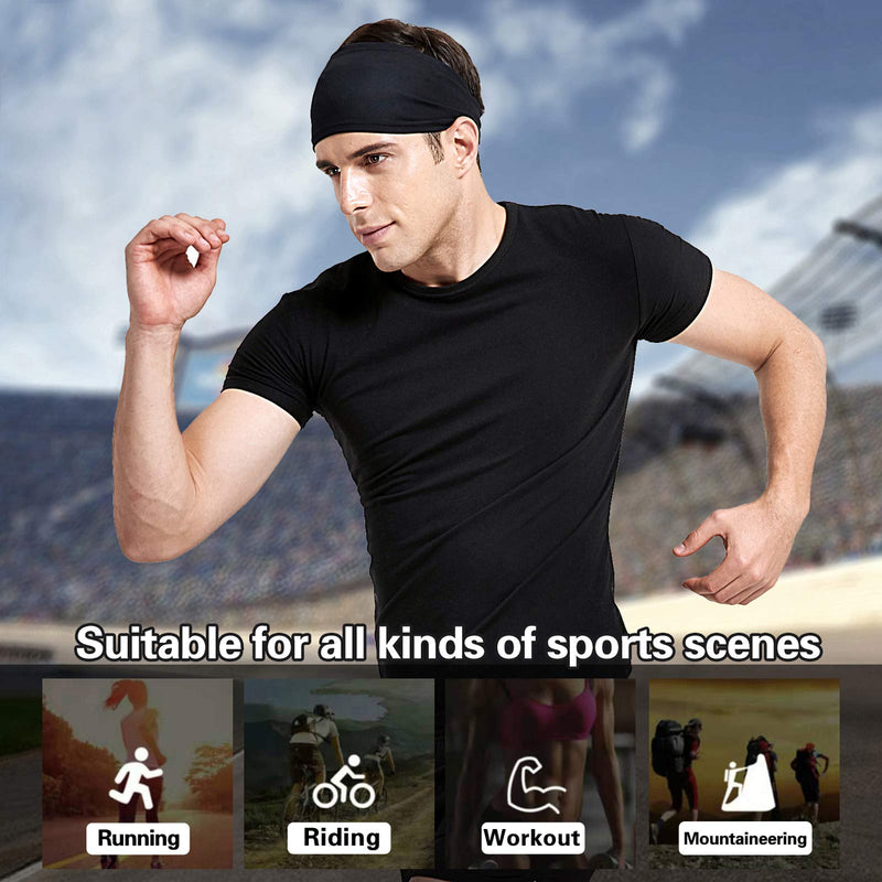 Acozycoo Mens Running Headband,5Pack,Mens Sweatband Sports Headband for Running, Cycling, Basketball,Yoga,Fitness Workout Stretchy Unisex Hairband 5 Black