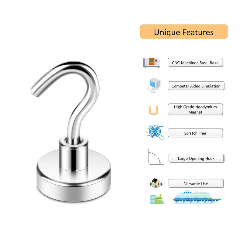Neosmuk Magnetic Hooks,35lb+ Cruise Essentials Hook CNC Machined Base,Ideal for Grill,Towel,Kitchen Indoor Hanging (Silvery White, Pack of 6) 35lbs Magnetic hooks Plus