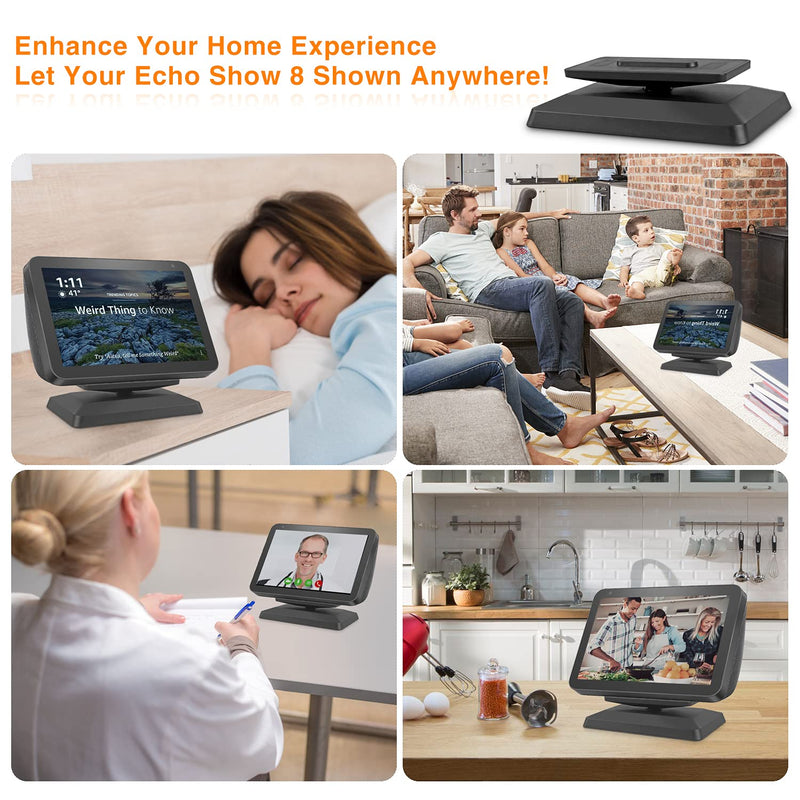 Stand for Echo Show 8, Adjustable Mount Accessory Smart Speaker 360 Degree Swivel Holder for Echo Show 8 with Magnetic Attachment Anti-Slip Base (White) White