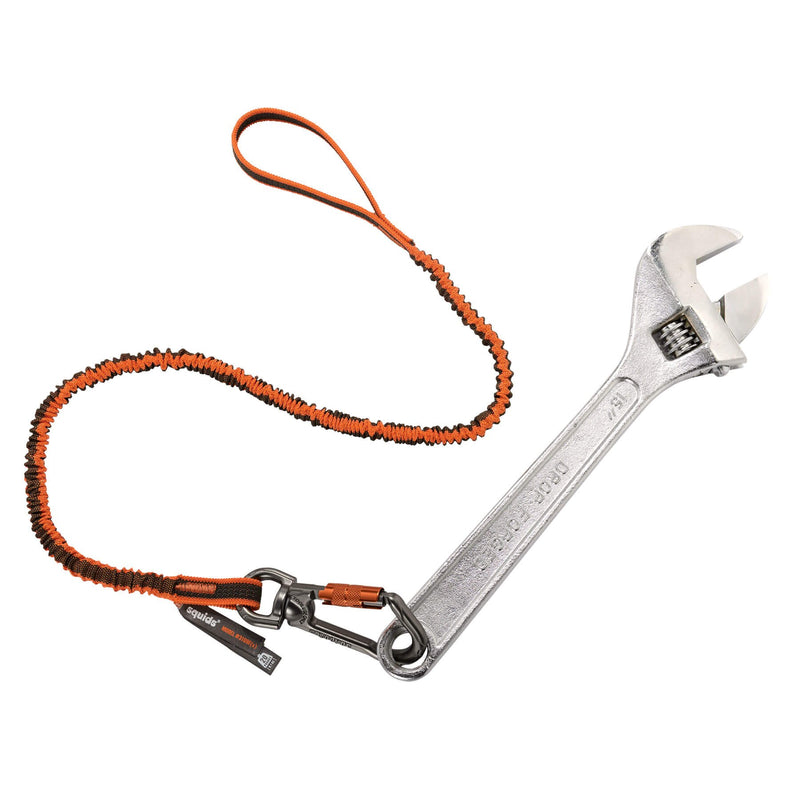 Shock Absorbing Tool Lanyard with Swiveling Locking Carabiner, Tool Weight Capacity 25lbs, Ergodyne Squids 3109, Orange & Gray, Standard (3109F(x))