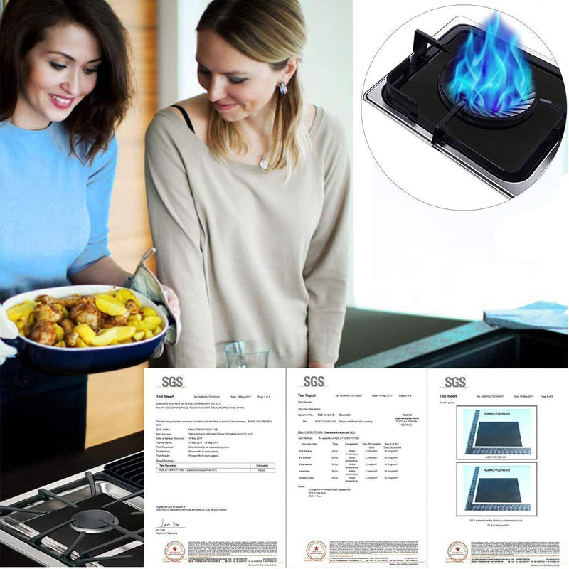 Stove Burner Covers, MSDADA 8 Pcs 10.6" x 10.6" Gas Stove Protectors with 2 Pcs 21” Stove Gap Covers, 0.2 mm Double Thickness, Reusable, Non-Stick, Easy to Clean Black
