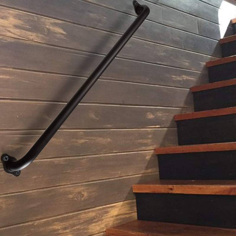 Purife 12 Inch Metal Industrial Pipe Wall Handrail - Pipe Barn Door Pull Handle, Staircase Steps Handrail, Indoor & Outdoor Deck Hand Rail, Safety Grab Bar (Matte Black) Style A