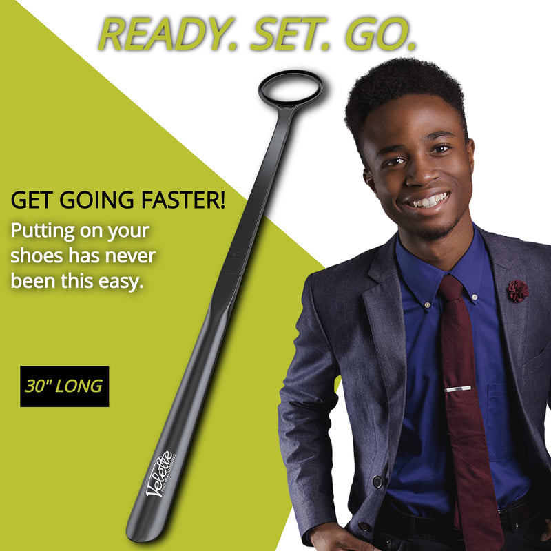 Velette Plastic Shoe Horn - Long Handle Shoe Horns for Seniors, Men, Women and Kids - 30 Inch Shoehorn Helper for Boots, Dress Shoes and Sneakers