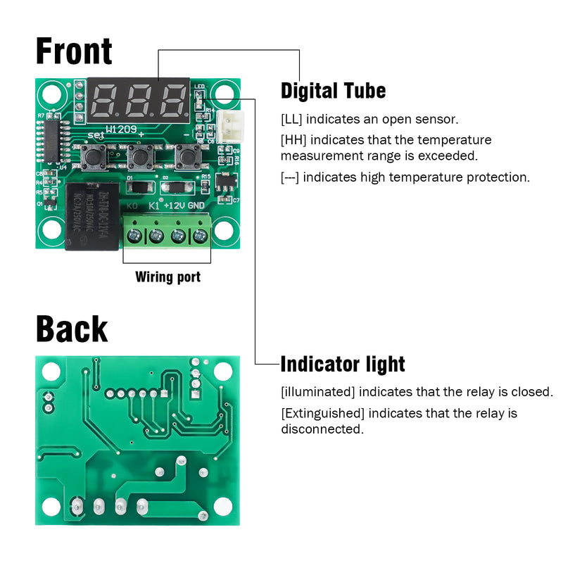 W1209 LED Digital Thermostat RUIZHI Pack of 2 W1209 Digital Temperature Controller Controller Temperature Temp Control Switch Module Board DC 12V -50~110°C with Waterproof Sensor Probe Heating/Cooling