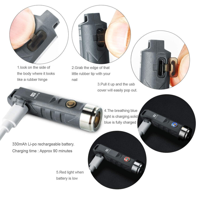 RovyVon Aurora A1x LED Keychain Flashlight, 650 Lumens XP-G3 Super Bright with EDC Pocket-Sized,Micro USB Rechargeable,5 Modes,Water Resisant,Perfect Choice for Camping Emergency Outdoor(Gray) Gray