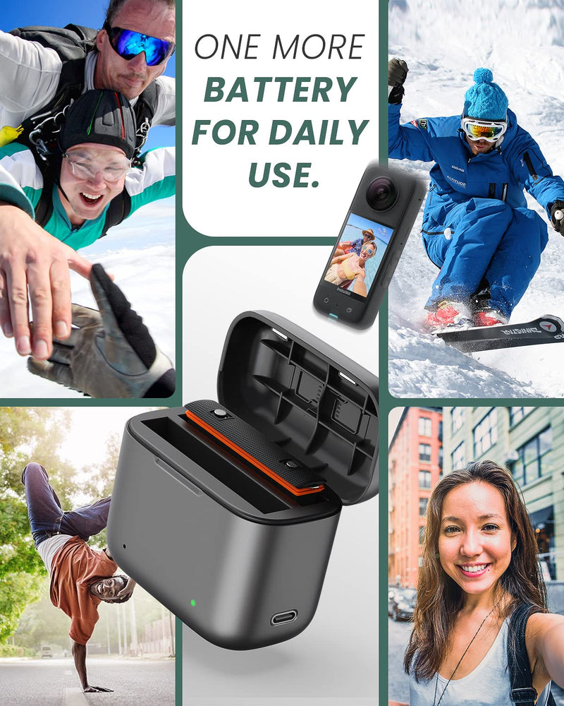 Fast Battery Charger for Insta360 X3, Quick Portable 2 Channel Battery Charging Station with One insta360 x3 Battery 1800mAh High Capacity Electric Core Insta 360 x3 Accessories