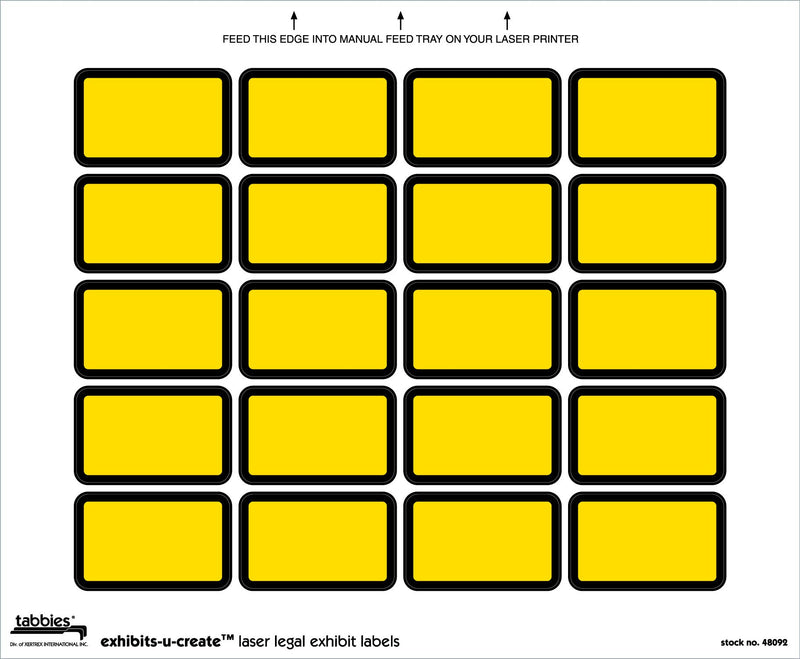 Tabbies Legal Exhibits-U-Create 1-5/8"W x 1"H Labels, 8-1/2"W x 7"H Sheet, 240 Labels/Pack (48092) Yellow