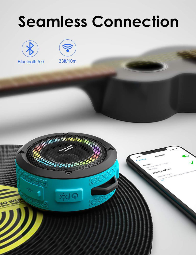 SKYWING Soundace S6 IPX7 Waterproof Shower Speaker 5W Bass+ Bluetooth Speaker with Suction Cup Hook Lanyard LED Light 15h Playtime, Premium Mini Portable Outdoor Wireless Speaker for Bike Pool Beach