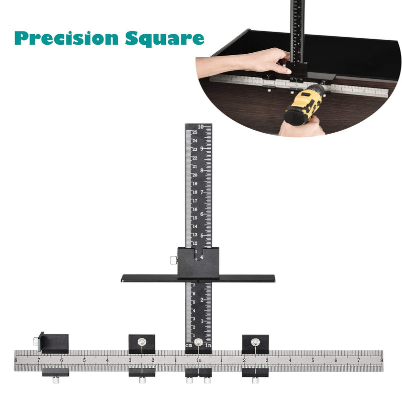 Cabinet Hardware Jig All Metal, with Φ5mm & Φ4.2mm Drilling Hole, Aluminum Alloy Cabinet Hole Drilling Template for Knob/Handle/Pull. Extra 2 Drill Bits & 1 Set of Fittings, Inch & Metric(2 Scale) Black