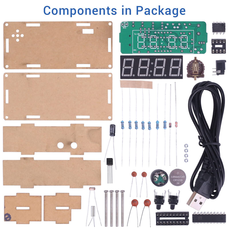 MiOYOOW TJ-56-428 4-Digit Digital DIY Clock Kits with Acrylic Shell, DIY Alarm Clock Soldering Practice Kit for Students and DIYers, DIY Electronics Kit for Learning Electronics 4 Digit Multifunctional Clock Kit