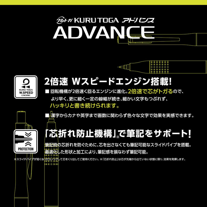 uni Kurutoga Advance Upgrade Model 0.5mm Mechanical Pencil, Gun Metallic Body (M510301P.43) , Black