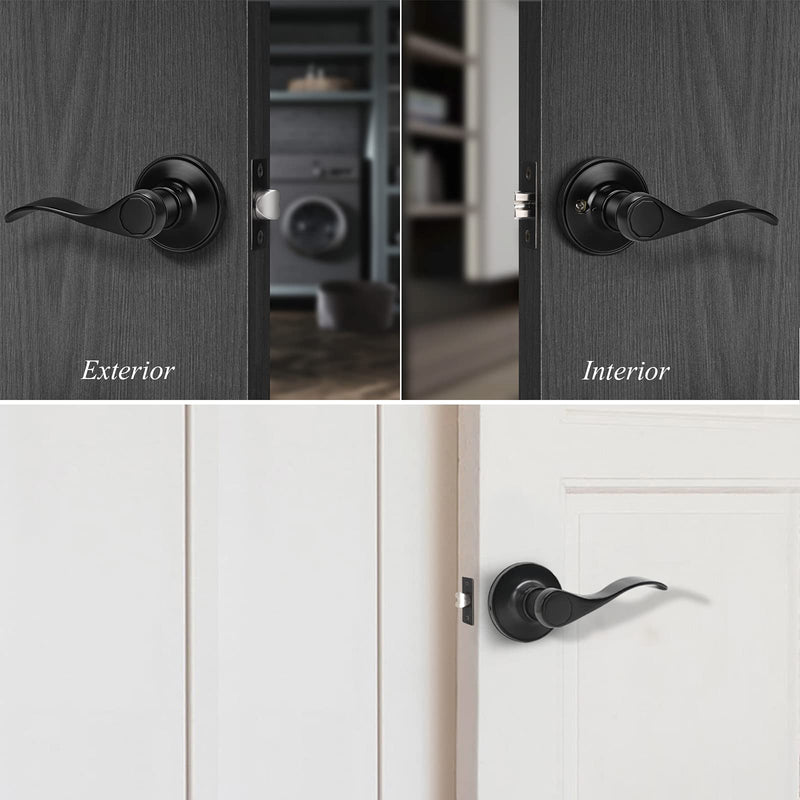 Gobrico Black Door Handles Drop Style Interior Door Knobs Hallway Closet Door Handles Locks Keyless 1Pack 1 Pack