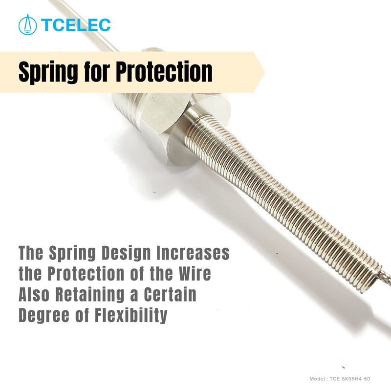 TCELEC TCE-SK05H4-50 K Type Thermocouple Probe for Furnace Oven Meet The 1/2 PT Screw Thread K-Type Input Instrument Thermocouple Thermometer Sensor Temperature Range from 77°F to 1112°F