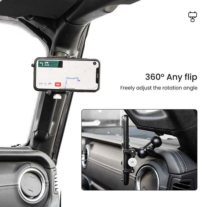 Voodonala for Jeep JL JT A-Pillar Phone Holder Bracket Alumium Alloy Road Drive Anti-Shake Stabilizer Mount Road Trip CellPhone Holder for Jeep Wrangler JL JLU Gladiator JT 2018-2021 Phone Accessories