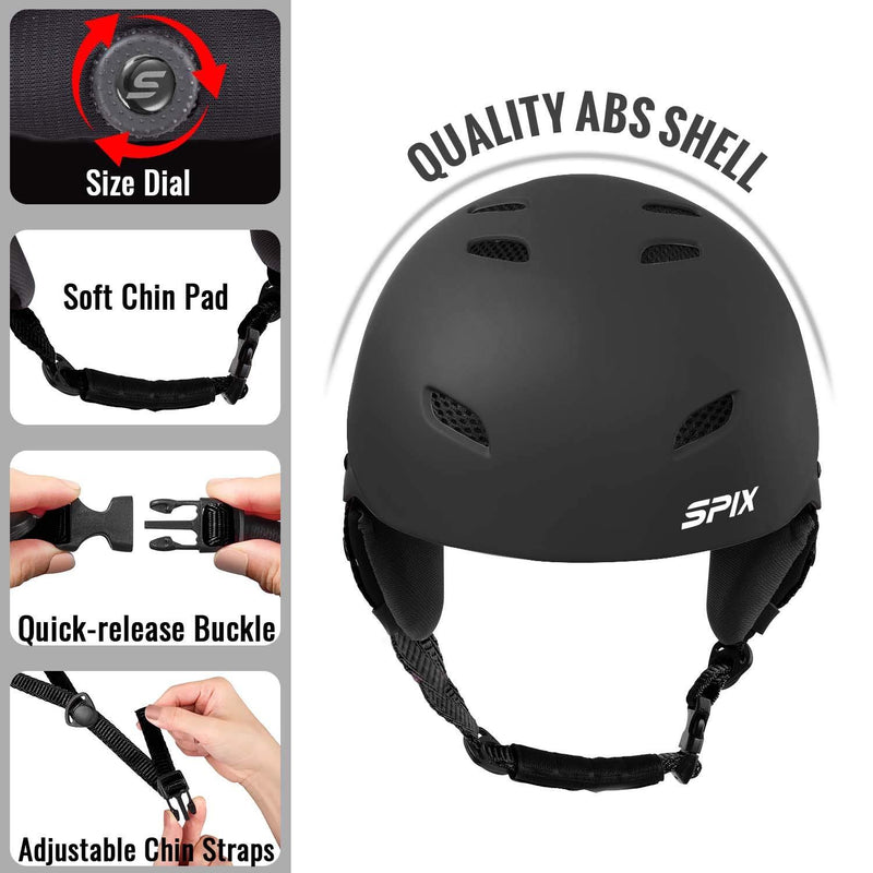 SPIX Ski Helmet Snowboard Helmet - ASTM Safety Certified Size Adjustable for Adults Youth Men and Women Matte Black S(19.3â€-21.3â€/49-54cm)