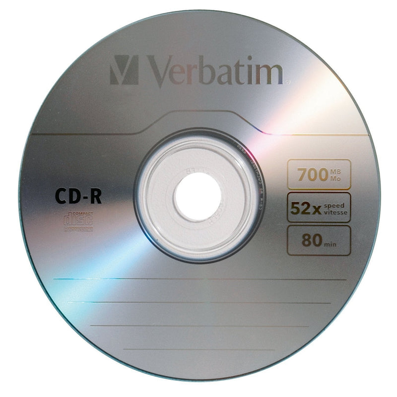 Verbatim CD-R Blank Discs 700MB 80-Minutes 52X Recordable Disc for Data and Music- 10 Pack 10-Disc Box Standard Packaging