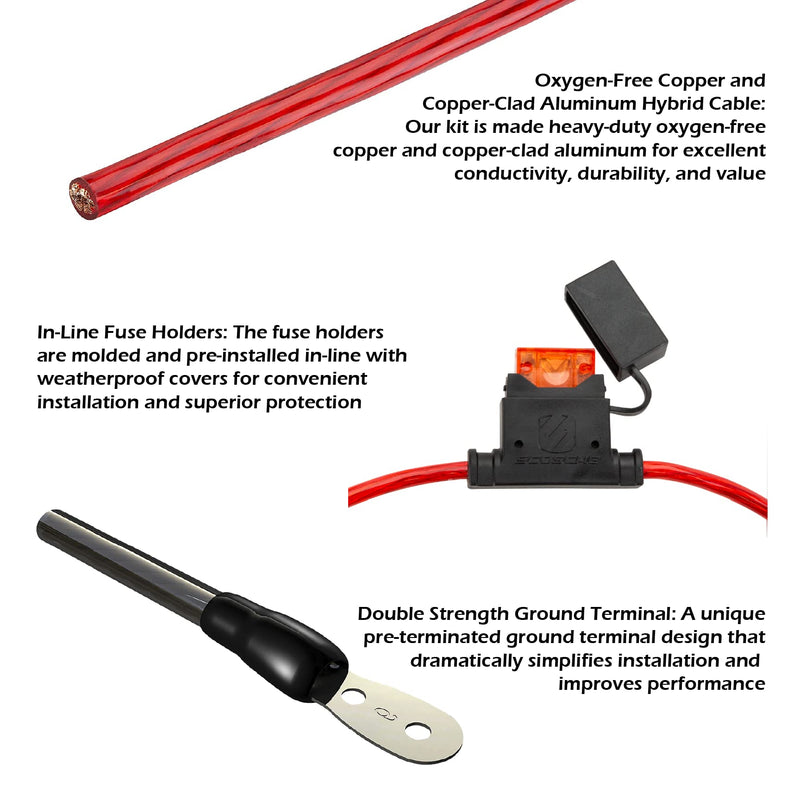 Scosche Install Centric True 8 Gauge Hybrid OFC 2-Channel High Current Amplifier Wiring Kit ICAK8 8 Gauge 2CH Complete