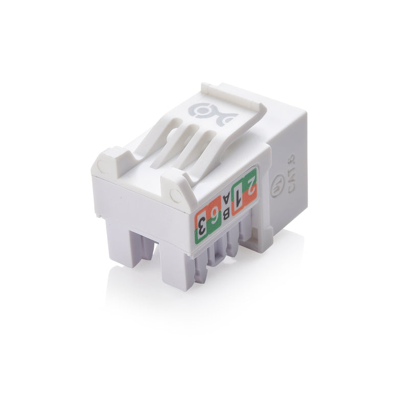 Cable Matters UL Listed 25-Pack Slim Profile 90 Degree Cat 6, Cat6 RJ45 Keystone Jack with Keystone Punch Down Stand in White