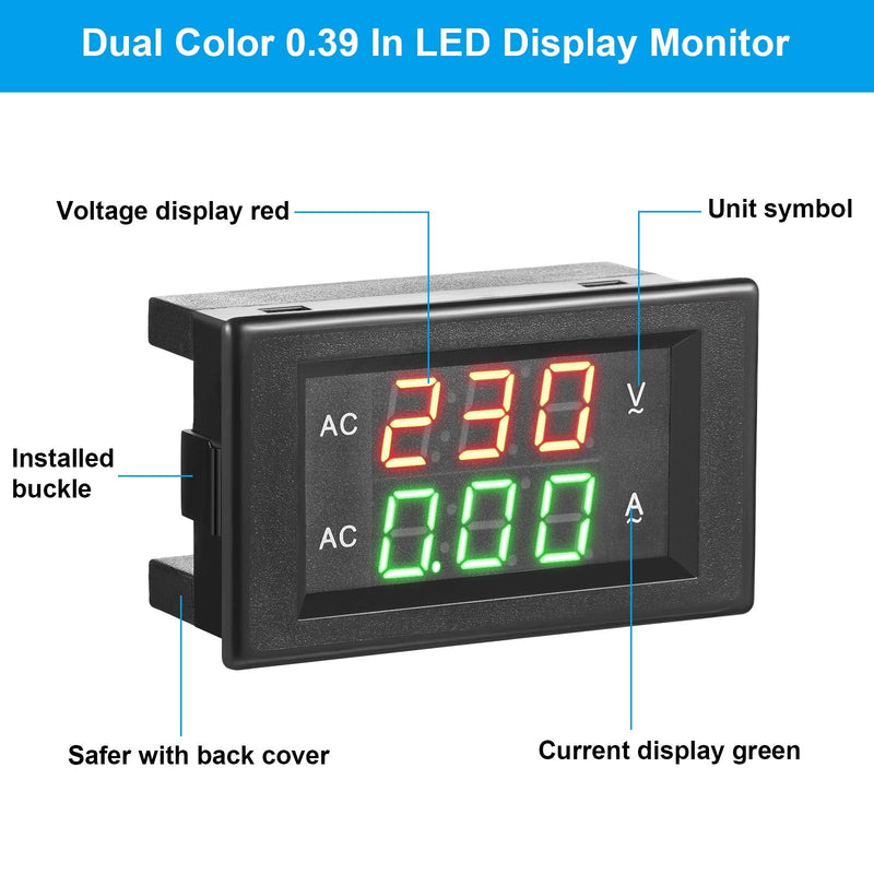 Volt Amp Meter AC 500V 200A Voltmeter AC Voltage and Current Meter Digital Dual Display, 0.39 Inches LED 2 in 1 Multimeter, 2-Wire Voltage Amperage Tester Gauge with Current Transformer (2)
