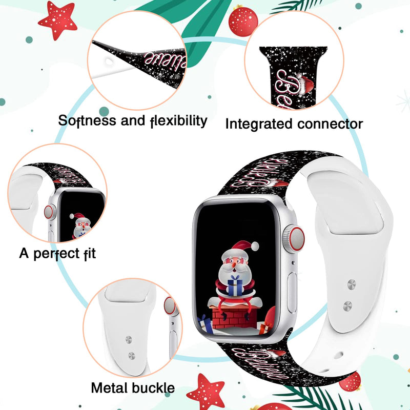 2 Pack Holiday Watch Bands for Apple Watch Band 38mm/40mm/41mm/42mm/44mm/45mm for iWatch SE/Series 7 6 5 4 3 2 1, Replaceable Soft Silicone Cute Pattern Printed Sport Watch Bands Christmas Believe Snowflake