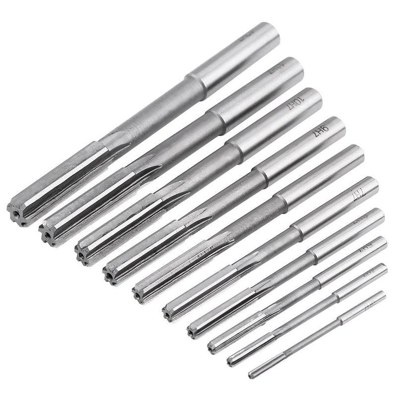 Machine reamer set, 10pcs HSS H7 straight flute reamer machine cutter milling tool 3/4/5/6/7/8/9/10/11/12mm, high accuracy and long service life
