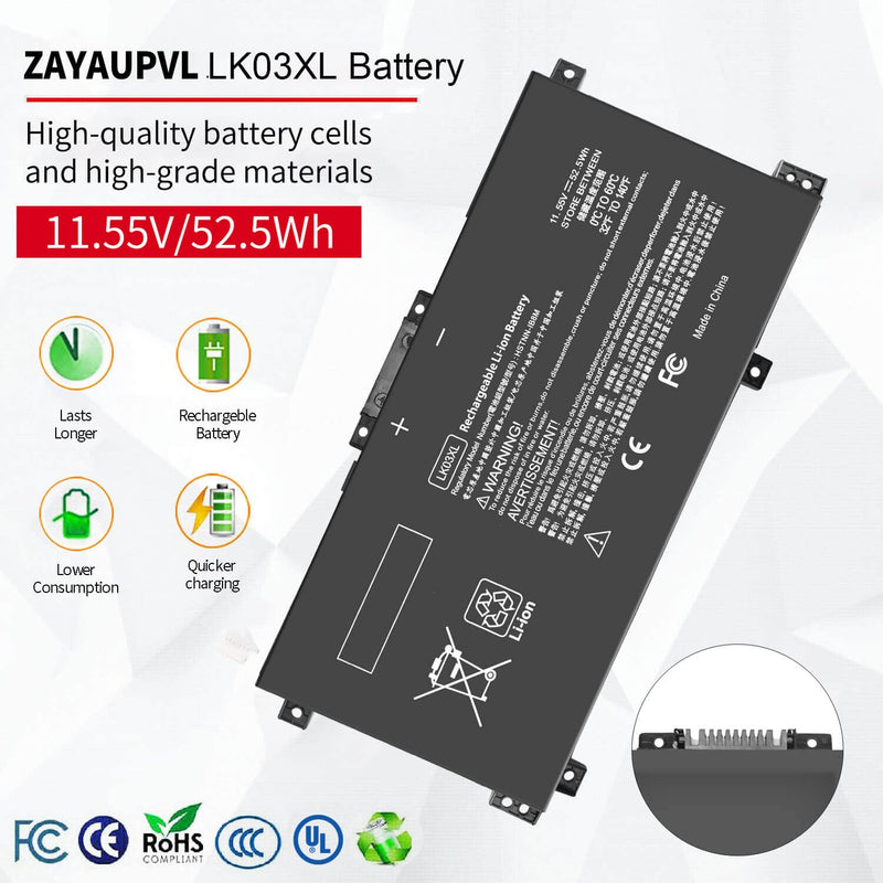 LK03XL L09281-855 Battery Replacement for HP Envy X360 Convertible 15m-cn0012dx 15m-cn0011dx 15m-bp112dx 15m-bq121dx 15m-bp111dx 15m-cn0xxx 17m-ae0xx 17-ae1xx 17-bw0013dx 916814-855 916368-421 LKO3XL 52.5WH LK03XL Battery