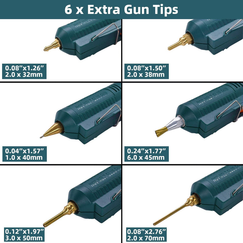 Full Size Hot Glue Gun, 150 Watts with 6 Copper Nozzles Temperature Adjustable Craft Repair Tool Professional Melting Glue Gun DIY Thermo Tool Include 5Pcs Highly Viscous Glue Sticks Luxury Set SET2(Glue Gun + 6 Nozzles)