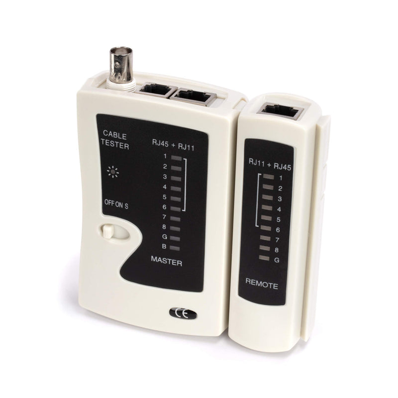Universal Network Cable Tester Tool, BNC, RJ45, RJ11 (3-in-1) Multi-Tester White