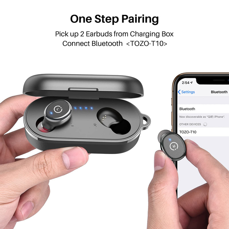 TOZO T10 Bluetooth 5.0 Wireless Earbuds with Wireless Charging Case IPX8 Waterproof Stereo Headphones in Ear Built in Mic Headset Premium Sound with Deep Bass for Sport Black 1