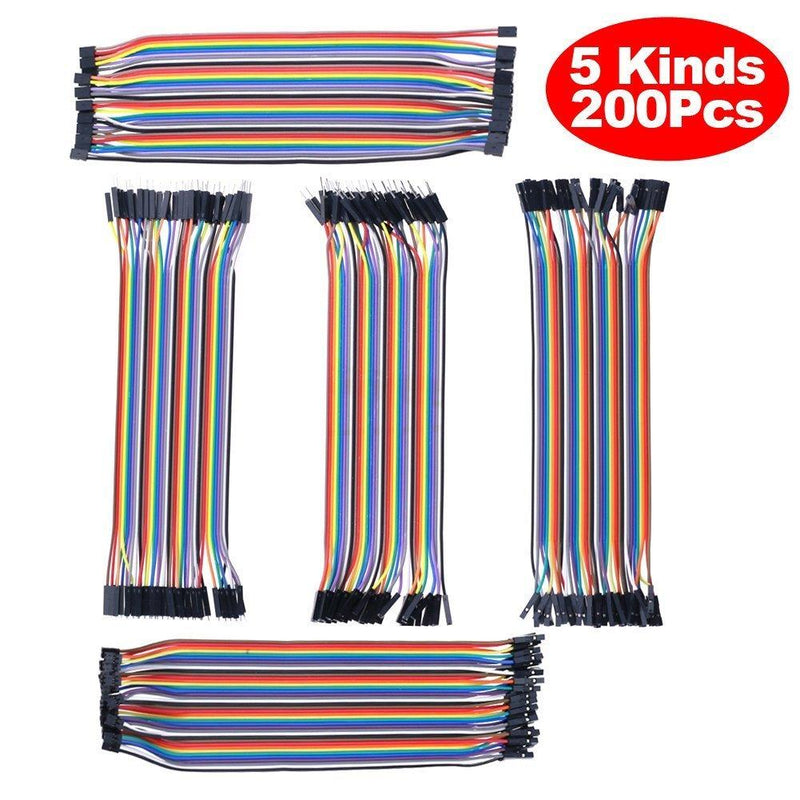 HiLetgo 200pcs/5x40pcs Breadboard Jumper Wires Dupont Wire Male to Male, Male to Female, Female to Female, 2.54mm to 2.54mm, 2.54mm to 2.0mm, 2.0mm to 2.0mm 20CM Cables Assortment Kit for Arduino DIY