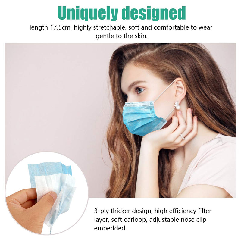 Wecolor 120 Pack Disposable Face Masks with Elastic Ear Loop, 3 Ply Breathable (Blue) 120 Count (Pack of 1) Blue