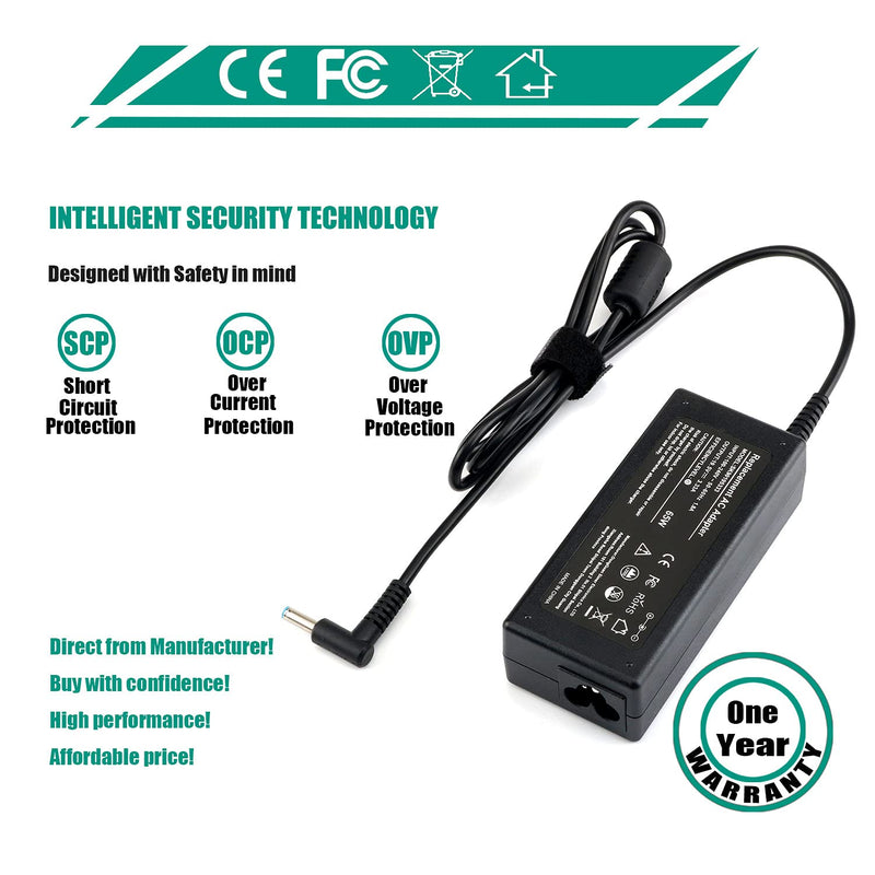 65W AC Adapter Laptop Charger Compatible for HP Envy 13 15 17 X360 15-1039wm 15-1033wm 15-w117cl 15-w237cl 15m-cn0011dx 15m-bp111dx 15m-bq121dx 17m-bw0013dx Laptop Notebook PC Power Supply Cord