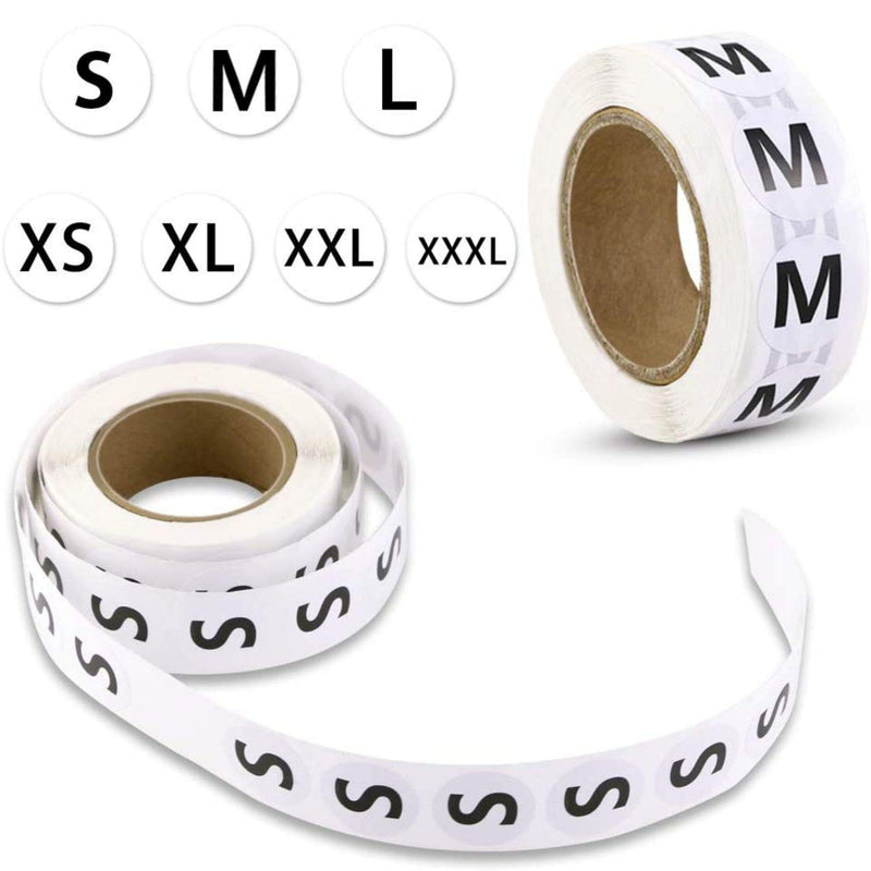 3500 Pcs 3/4" Clothing Size Round Stickers, White Stickers with Black Text 500 Per Roll, 7 Clothing Sizes, 1 Roll of Each Size Per Pack Self-Adhesive by Toucan Craft Supplies