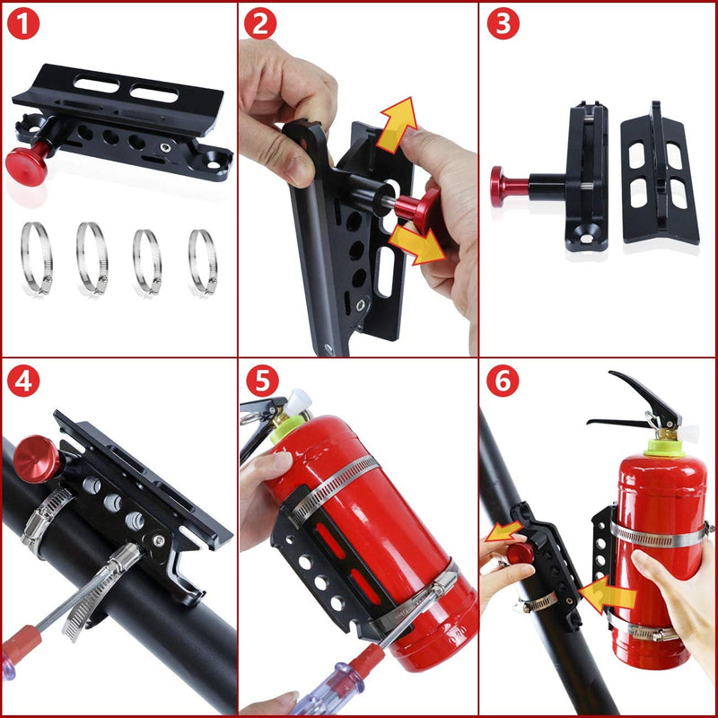 MFC Aluminum Fire Extinguisher Mount Kit Compatible with For Jeep Wrangler TJ JK JKU JL UTV Polaris RZR Ranger,Aluminum