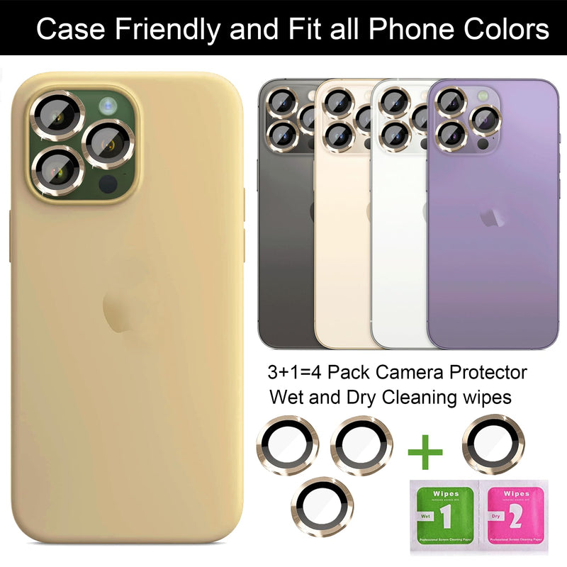 KONVOK [2 Sets Compatible with iPhone 14 & iPhone 14 Plus Camera Lens Protector, Tempered Glass Clear Camera Cover Screen Protector Metal Ring Accessories, Case Friendly (Gold) Metal,Gold for iphone 14 and 14 plus