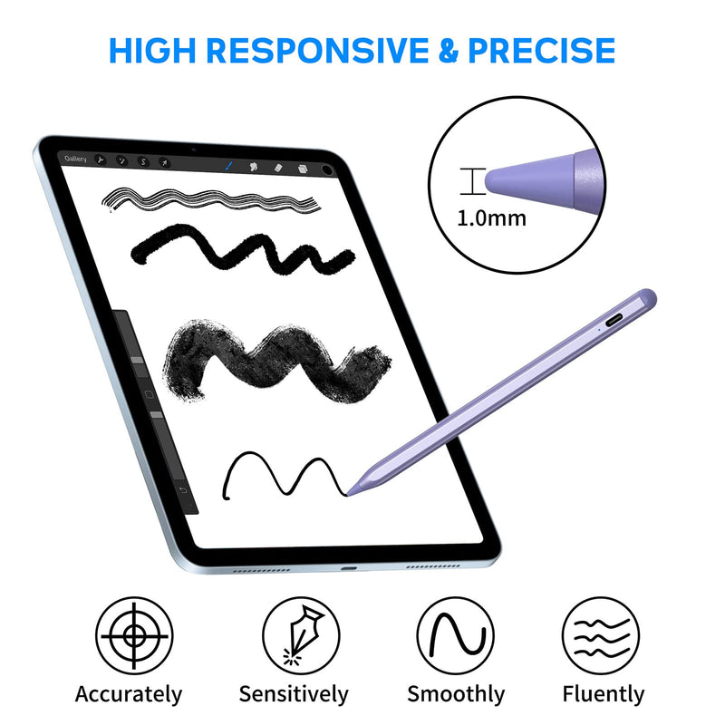 Active Stylus Pens for Touch Screens, NTHJOYS Digital Pencil for iOS/Android with Magnetic Design Fine Point Stylist Compatible with Apple iPad/Pro/Air/Mini/iPhone/Samsung/Tablets Writing & Drawing Purple
