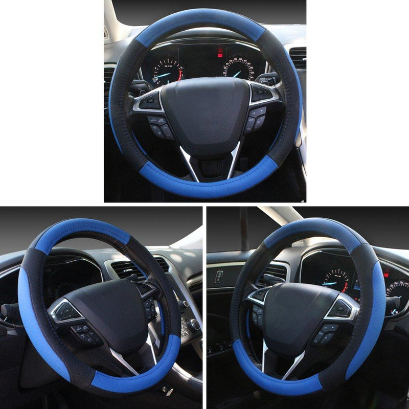 SEG Direct Black and Blue Microfiber Leather Auto Car Steering Wheel Cover Universal 15 inch Standard size[14 1/2''-15'']