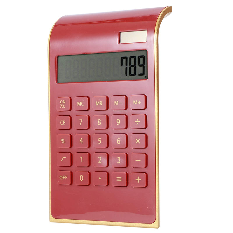 TOPINCN Portable 10 Digits Calculator Tilted LCD Display Ultra Thin Solar Power Calculator for Home Office Business(Red) Red