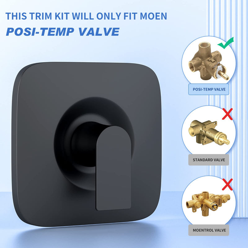 Valve Trim Kit, Replacement for Moen T2471BL Genta LX Posi-Temp Pressure-Balancing Modern Trim, Matte Black