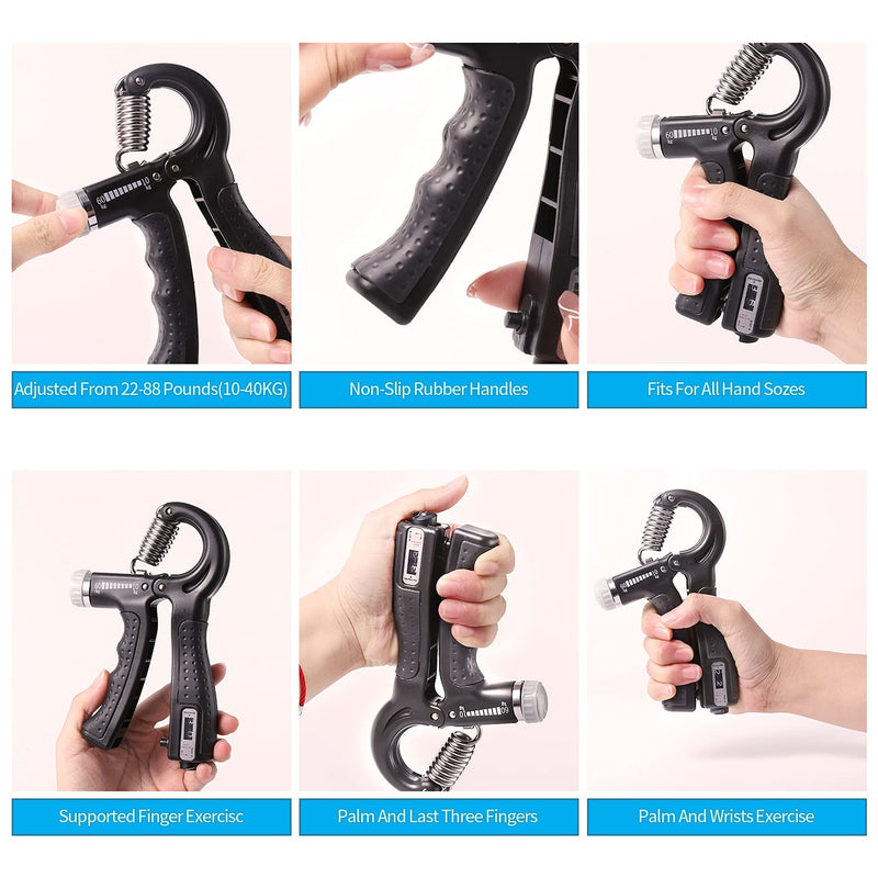 Counting grip fitness, grip training device (adjustable), grip device, forearm training device, finger strengthener (11 to 130 pounds), wrist and forearm grip training-home gym exercise equipment