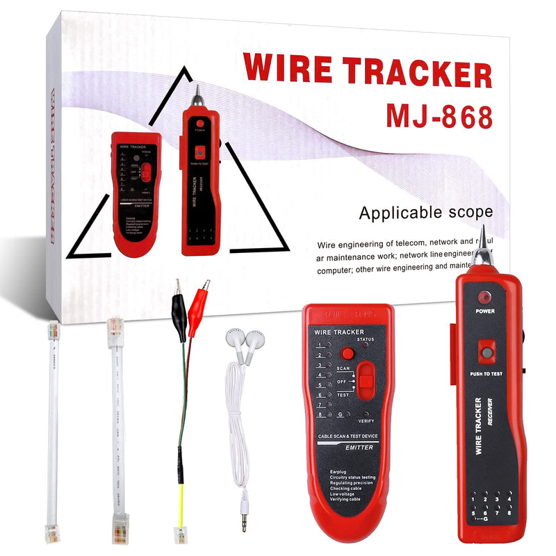 Network Cable Tester, LAN Telephone Cable Tracker Diagnostic Tone Tracer for STP UTP Cat5 Cat6 RJ45 RJ11, Detector Line Finder